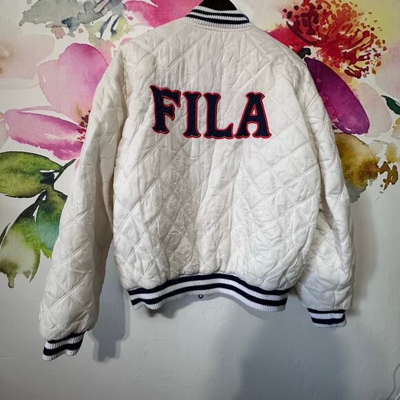 Vintage Fila Bomber Jacket Quilted Stripped Logo front and back Size XL Full Zip - Picture 4 of 4